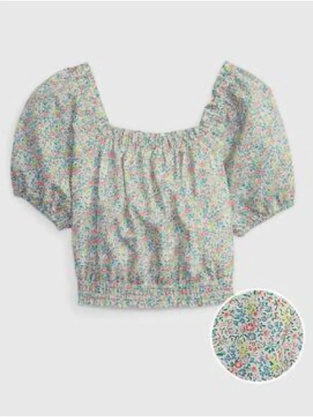 GAP Kids Girls Floral Print Puff Sleeve Crop Blouse M